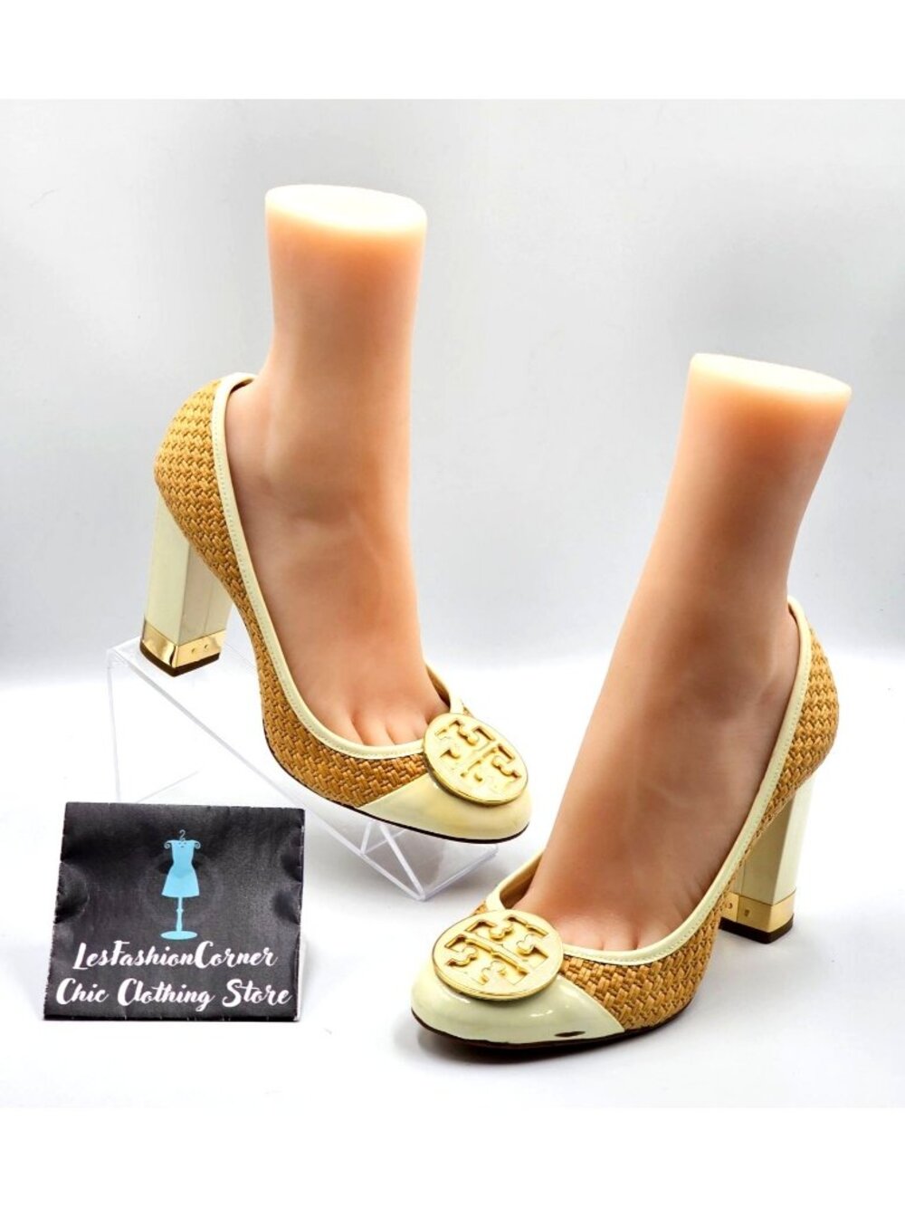 Tory Burch Women's Beige/Cream Woven Reva Maddie Raffia Straw Shoes Sz9 2345 - Picture 4 of 16